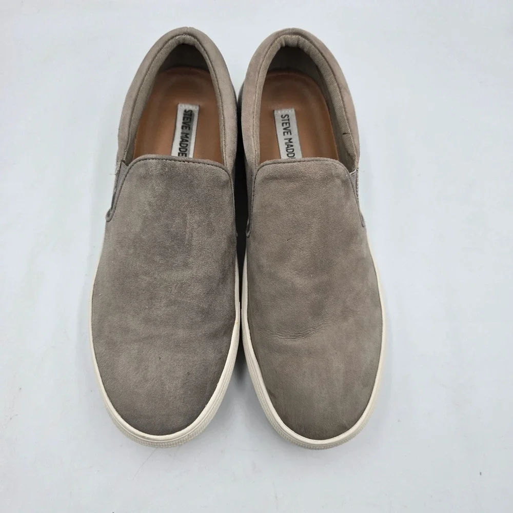 Steve Madden Sneaker Womens 10 Gills Grey Suede Slip On Platform Casual Shoes